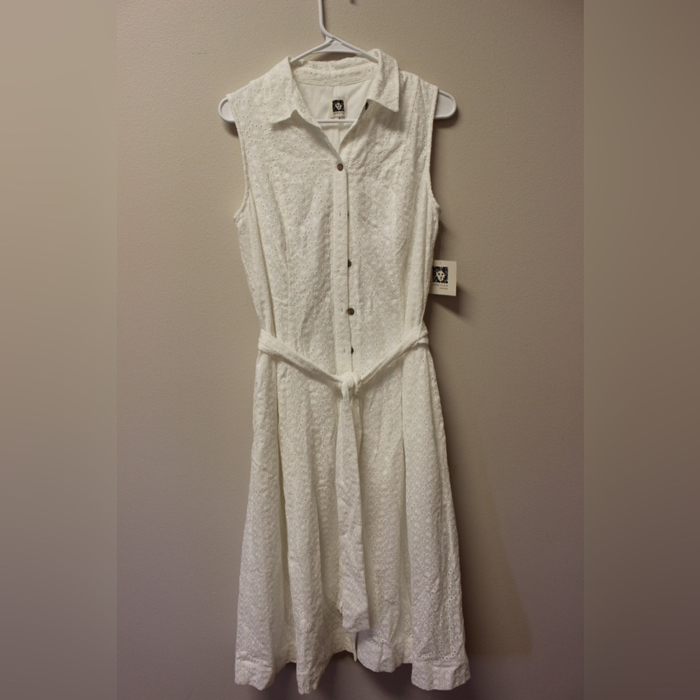 Anne Klein White Textured Midi Dress